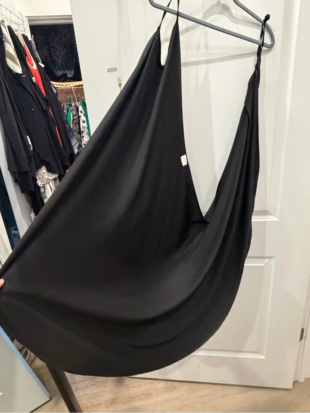 Black Draped Slip Dress with Deep V Back
